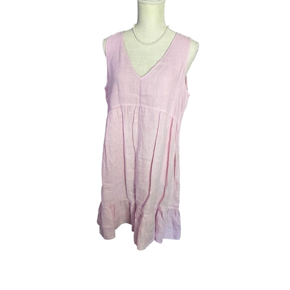 Cynthia Rowley Linen Dress Womens M Purple Boho Sleeveless V-Neck Ruffle Hem